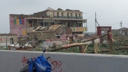 Collapsed kindergarten school after tornado