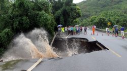 Road heavily damaged by Typhoon Nepartak