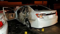 A damaged car is seen after a blast near the U.S. consulate in Saudi Arabia's second city of Jeddah July 4, 2016. Picture taken July 4, 2016. Saudi Press Agency/