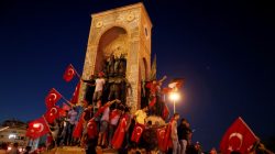 Supporters of Turkish President Tayyip Erdogan gather at Taksim Square in central Istanbul,