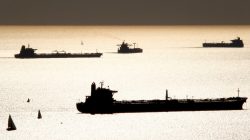 Oil and gas tankers are anchored off the Marseille harbour, southeastern France,
