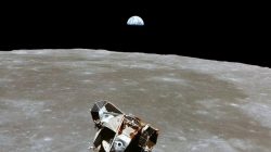 The Apollo 11 Lunar Module ascent stage, with astronauts Neil A. Armstrong and Edwin E. Aldrin Jr. aboard, is photographed from the Command and Service Modules in lunar orbit in this July, 1969 file photo. Photo courtesy of NASA/Handout via