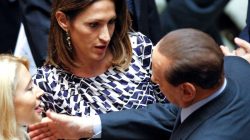 Italy's member of parliament and PDL party Savino and Prime Minister Berlusconi attend debate in the upper house of Parliament in Rome