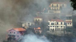A general view of Sitio de Curral dos Romeiros during the wildfires at Funchal, Madeira island, Portugal,