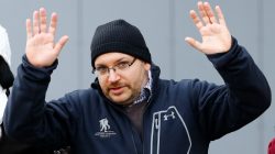 Jason Rezaian, Washington Post reporter and one of the U.S. citizens recently released from detention in Iran, poses to media outside the Emergency Room of the Landstuhl Regional Medical Center (LRMC) in the southwestern town of Landstuhl, Germany