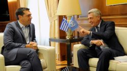 United Nations High Commissioner for Refugees Filippo Grandi meets with Greek Prime Minister Alexis Tsipras at the Maximos Mansion in Athens