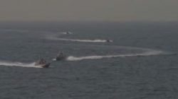 Footage taken aboard the USS Nitze of Islamic Revolutionary Guard vessels