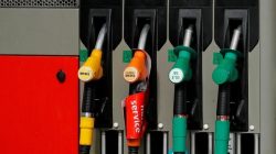View of gasoline pumps at a petrol station in Paris in Paris, France,