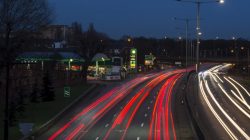 Traffic passes a BP gas station on the North Circular Road in London,