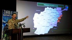 Lieutenant General Asim Bajwa, the military's top spokesman speaks during a news conference in Rawalpindi, Pakistan,