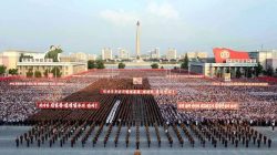 A rally celebrating the success of a recent nuclear test is held in Kim Il Sung square in this undated photo released by North Korea's Korean Central News Agency