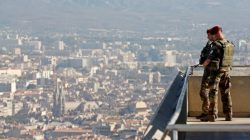 French Army soldiers secure the area of the Notre-Dame de la Garde basilica in Marseille, France,