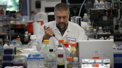 Research scientist Dan Galperin works in the research laboratory at Protein Sciences Inc. where they are working on developing a vaccine for the Zika virus i