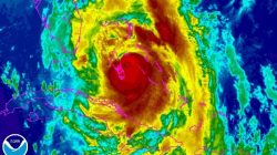 Hurricane Matthew is seen over the Bahamas in this infrared image
