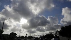 Cars are seen along Deerfield beach near Coral Springs while Hurricane Matthew approaches in Florida
