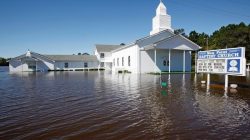 A Baptist church is surrounded by flood waters after Hurricane Matthew hit Lumberton, North Carolina