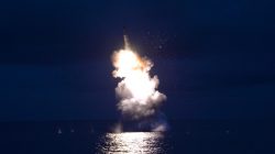 A test-fire of strategic submarine-launched ballistic missile is seen in this undated photo released by North Korea's Korean Central News Agency