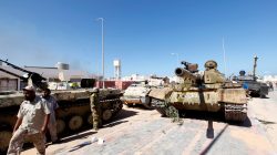 Fighters of Libyan forces allied with the U.N.-backed government gather at the eastern frontline of fighting with Islamic State militants, in Sirte, Libya