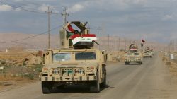 Military vehicles of Iraqi army take part in an operation against Islamic State militants in Qaraqosh, near Mosul, Iraq,