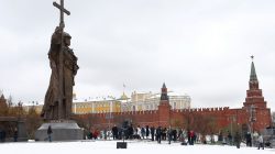 The newly unveiled monument of grand prince Vladimir I, who initiated the christianization of Kievan Rus' in 988AD, is seen in central Moscow, Russia,