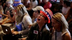 Supporters of Hillary Clinton react as a state is called in favor of Donald Trump during a watch party at the University of Sydney in Australia.