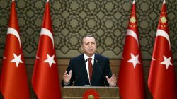 Turkish President Tayyip Erdogan makes a speech during his meeting with mukhtars at the Presidential Palace in Ankara, Turkey, October 26, 2016.