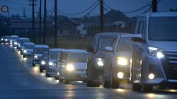 A traffic jam is seen as people evacuate after tsunami advisories were issued following an earthquake, in Iwaki, Fukushima prefecture, Japan, in this photo taken by Kyodo November 22, 2016. Kyodo/via
