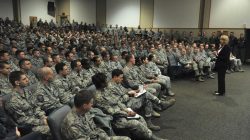 Military officials gathered in Montana Air Base