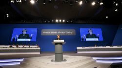 German Chancellor and leader of the conservative Christian Democratic Union party CDU Angela Merkel delivers her closing speech of the CDU party convention in Essen, Germany,