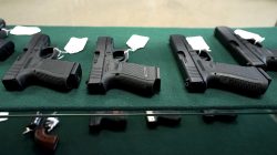 A selection of Glock pistols are seen for sale at the Pony Express Firearms shop in Parker, Colorado