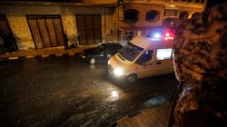 Jordanian policemen stand guard in the vicinity of Kerak Castle where armed gunmen carried out an attack, in the city of Karak, Jordan.
