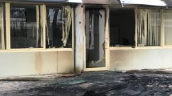 The damaged entrance to the offices of the Australian Christian Lobby Group in Canberra, Australia,