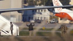 Two hijackers of a Libyan Afriqiyah Airways Airbus A320 surrender to Maltese military on the runway at Malta Airport,