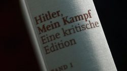 A copy of the book 'Hitler, Mein Kampf. A Critical Edition' is displayed for media prior to a news conference in Munich, Germany