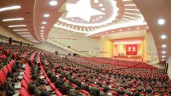 Kim Jong Un leader of North Korea leading a meeting