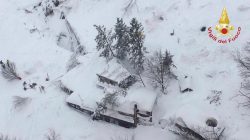 An aerial view shows Hotel Rigopiano in Farindola, central Italy, hit by an avalanche, in this January 19, 2017 handout picture provided by Italy's firefighters.