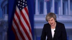 Theresa May before meeting Donald Trump