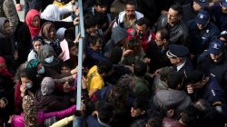 Refugees and migrants block entrance of refugee camp