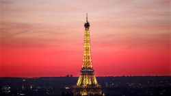 Eiffel tower at sunset in Paris, France