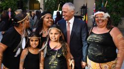 Australian Prime Minister Malcolm Turnbull poses at an event featuring indigenous Australians on the eve of the 'Close the Gap' report at Parliament House in Canberra, Australia, February 13, 2017. AAP/Mick Tsikas/via REUTERS