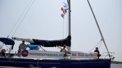 Members of Women on Waves, a Dutch non-profit that provides abortion services beyond the territorial waters of countries where abortion is illegal, are seen on their ship at a pier in Puerto de San Jose, Guatemala February 23, 2017. REUTERS/Luis Echeverria