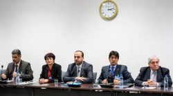 Syria's main opposition delegation with High Negotiations Committee (HNC) leader Nasr al-Hariri (C) attend a meeting with United Nations (UN) Syria envoy during Syria peace in Geneva, Switzerland, February 27, 2017. REUTERS/ Fabrice Coffrini/Pool