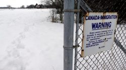 The former border crossing used by refugees as they walk from the United States to enter Canada at Emerson, Manitoba, Canada February 25, 2017. Picture taken Febraury 25. REUTERS/Lyle Stafford