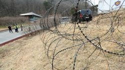 A barbed-wire fence is set up around a golf course owned by Lotte, where the U.S. Terminal High Altitude Area Defense (THAAD) system will be deployed, in Seongju, South Korea, March 1, 2017. Kim Joon-beom/Yonhap via REUTERS