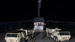 Terminal High Altitude Area Defense (THAAD) interceptors arrive at Osan Air Base in Pyeongtaek, South Korea, in this handout picture provided by the United States Forces Korea