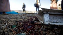 Blood stains are seen at the site of a Saudi-led air strike which struck a house where mourners had gathered for a funeral north of Yemen's capital Sanaa, February 16, 2017. REUTERS/Mohamed al-Sayaghi