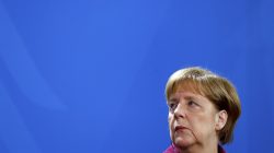 German Chancellor Angela Merkel gives a statement at the Chancellery in Berlin. REUTERS/Fabrizio Bensch