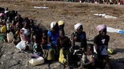 Women and children wait to be registered prior to a food distribution carried out by the United Nations World Food Programme (WFP) in Thonyor, Leer state, South Sudan, February 26, 2017. REUTERS/Siegfried Modola