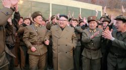 FILE PHOTO: North Korean leader Kim Jong Un watched the ground jet test of a Korean-style high-thrust engine newly developed by the Academy of the National Defence Science in this undated picture provided by KCNA in Pyongyang on March 19, 2017. KCNA/via Reuters/File Photo