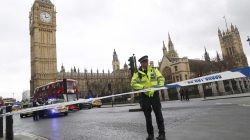 Police tapes off Parliament Square after reports of loud bangs, in London, Britain, March 22, 2017. REUTERS/Stefan Wermuth